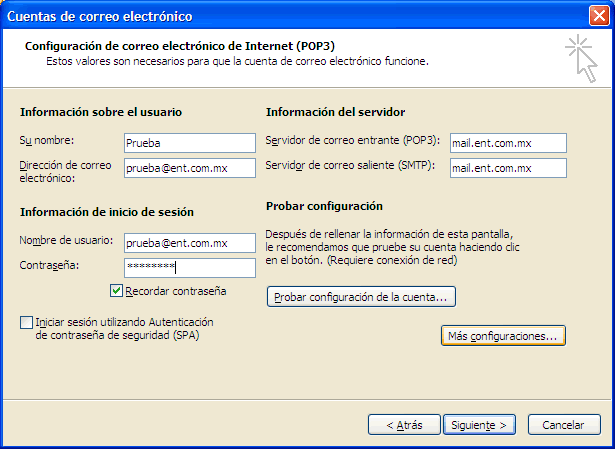Configuraci&oacute;n de correo