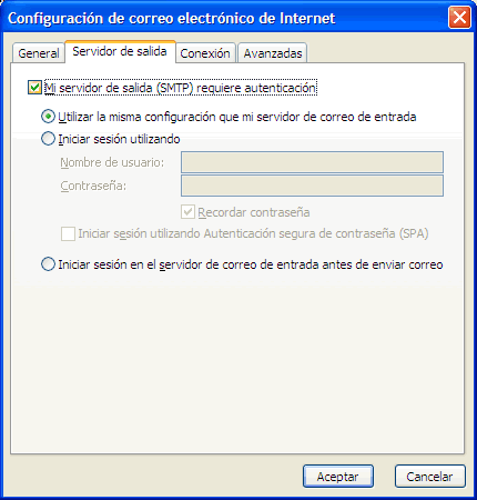 M&aacute;s configuraciones / Servidor de salida